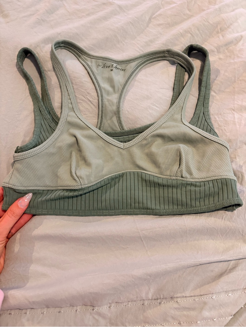 For Love & Lemons Two-Tone Sage Ribbed Sports Bra